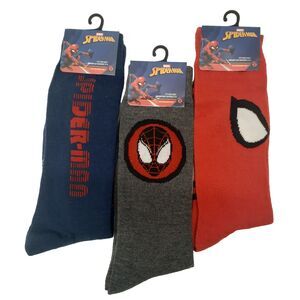 Marvel Spider-Man 3 pair Cartoon Novelty Mens Adult Size 6-12 Crew Socks NWT